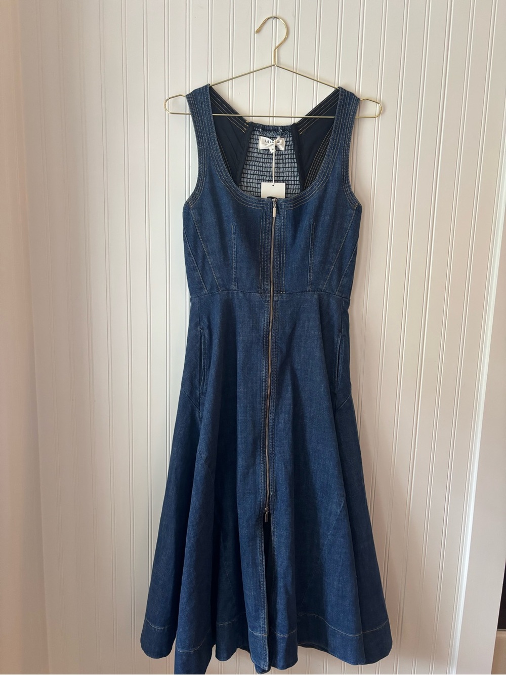 LA LIGNE Denim Zip-Front A-Line Dress - Dark Blue